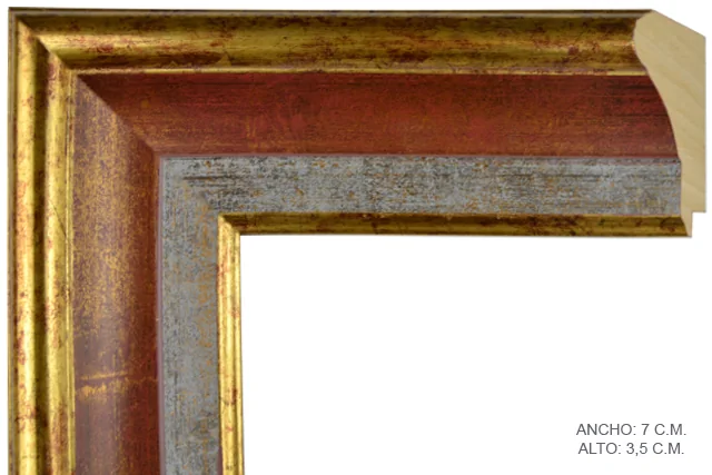 Moldura clásica bicolor en tonos oro y rojo para cuadros, perfil moldurado, ref. 88584Y35