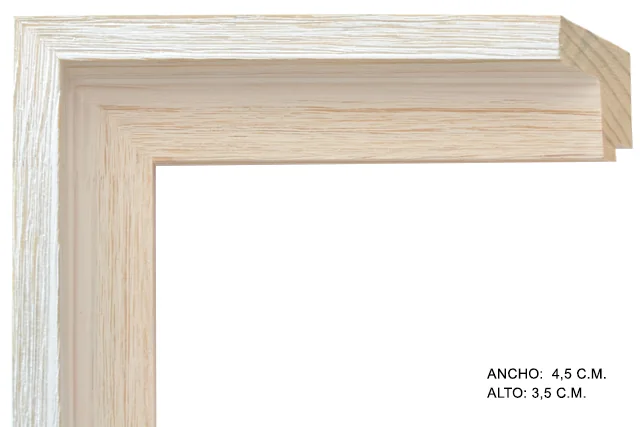 Moldura bicolor en tonos blanco y natural para caja americana de lienzos, perfil en L, ref. 88785R-05